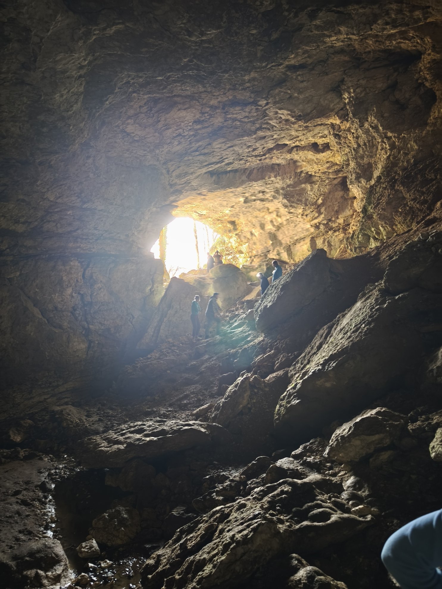 view from inside the cave looking toward the light opening