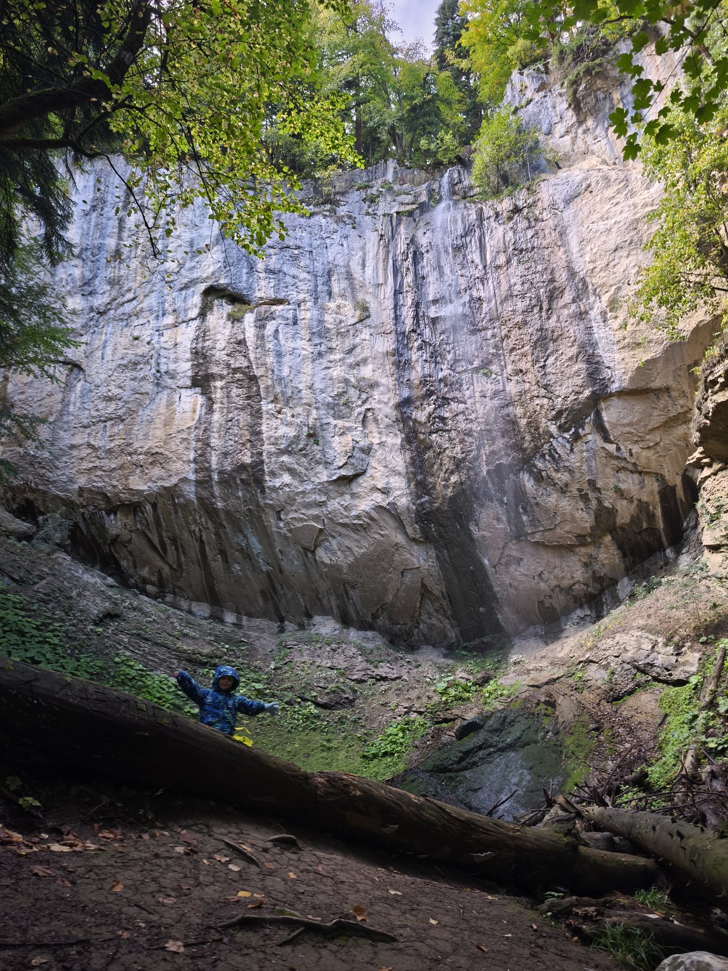 low angle view of the rock cliff face